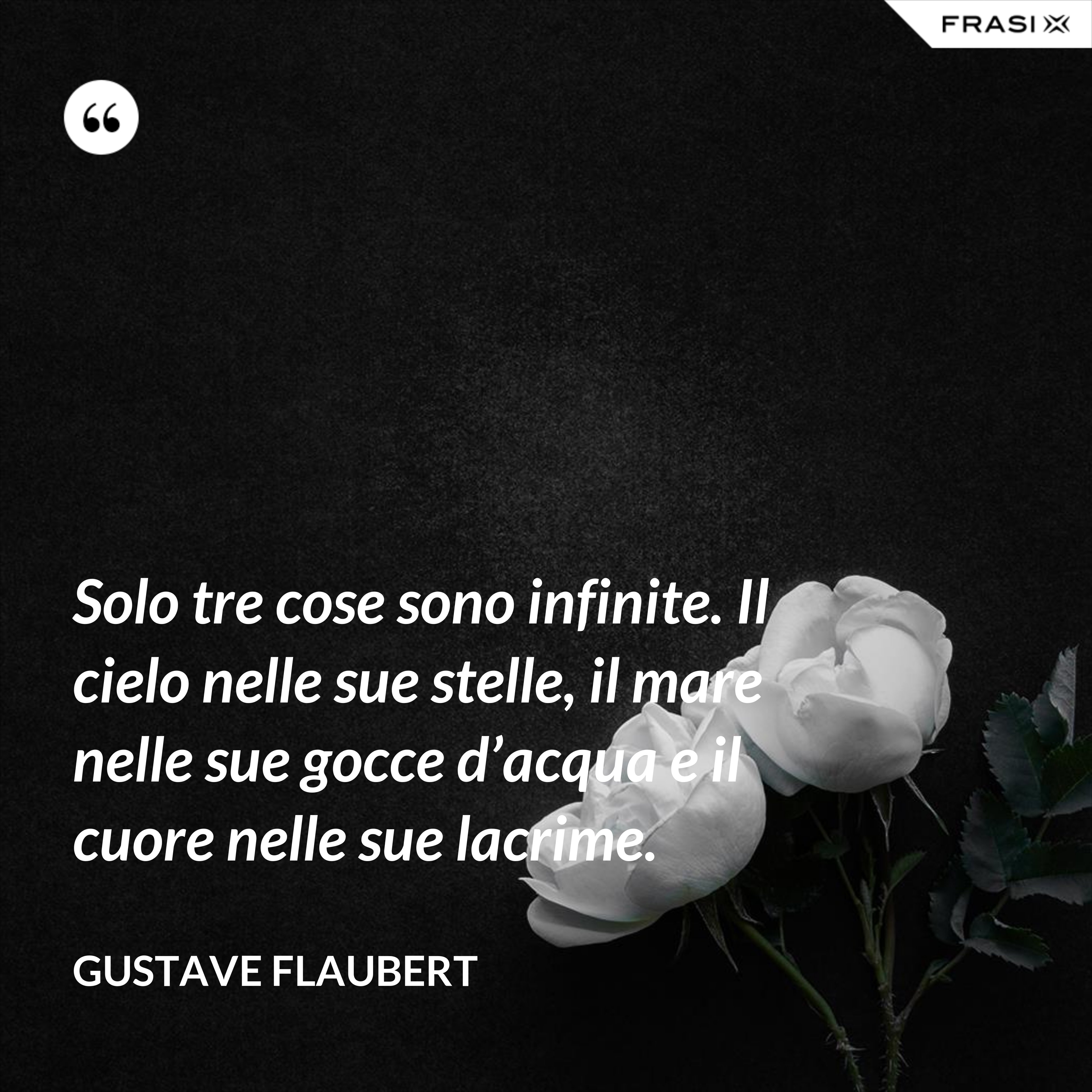 Solo tre cose sono infinite. Il cielo nelle sue stelle, il mare nelle sue gocce d’acqua e il cuore nelle sue lacrime. - Gustave Flaubert