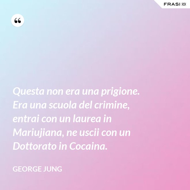 Questa non era una prigione. Era una scuola del crimine, entrai con un laurea in Mariujiana, ne uscii con un Dottorato in Cocaina. - George Jung