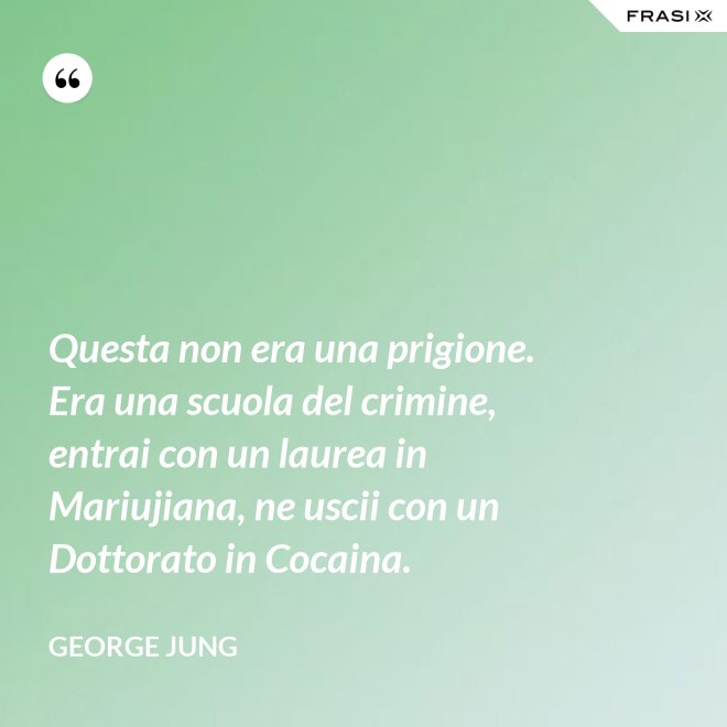 Questa non era una prigione. Era una scuola del crimine, entrai con un laurea in Mariujiana, ne uscii con un Dottorato in Cocaina. - George Jung