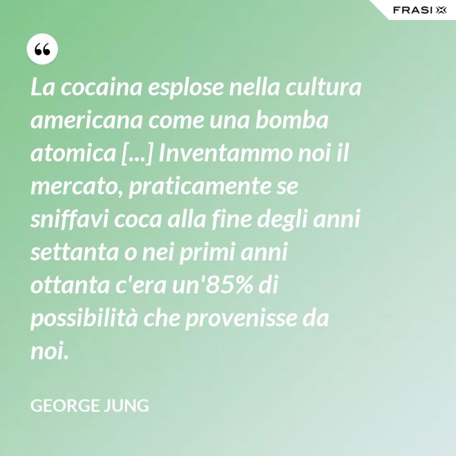La cocaina esplose nella cultura americana come una bomba atomica [...] Inventammo noi il mercato, praticamente se sniffavi coca alla fine degli anni settanta o nei primi anni ottanta c'era un'85% di possibilità che provenisse da noi. - George Jung