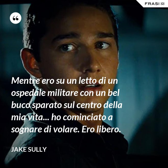 Mentre ero su un letto di un ospedale militare con un bel buco sparato sul centro della mia vita... ho cominciato a sognare di volare. Ero libero. - Jake Sully