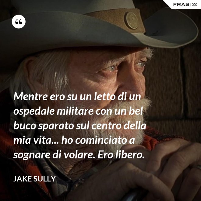 Mentre ero su un letto di un ospedale militare con un bel buco sparato sul centro della mia vita... ho cominciato a sognare di volare. Ero libero. - Jake Sully