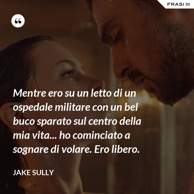 Mentre ero su un letto di un ospedale militare con un bel buco sparato sul centro della mia vita... ho cominciato a sognare di volare. Ero libero. - Jake Sully