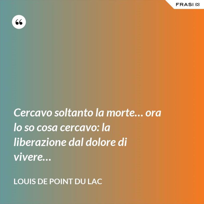 Cercavo soltanto la morte… ora lo so cosa cercavo: la liberazione dal dolore di vivere… - Louis De Point du Lac