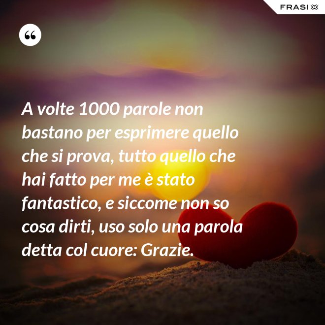 A volte 1000 parole non bastano per esprimere quello che si prova, tutto quello che hai fatto per me è stato fantastico, e siccome non so cosa dirti, uso solo una parola detta col cuore: Grazie. - Anonimo