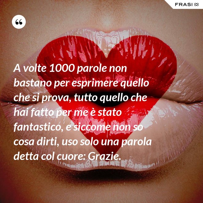 A volte 1000 parole non bastano per esprimere quello che si prova, tutto quello che hai fatto per me è stato fantastico, e siccome non so cosa dirti, uso solo una parola detta col cuore: Grazie. - Anonimo