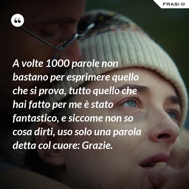 A volte 1000 parole non bastano per esprimere quello che si prova, tutto quello che hai fatto per me è stato fantastico, e siccome non so cosa dirti, uso solo una parola detta col cuore: Grazie. - Anonimo