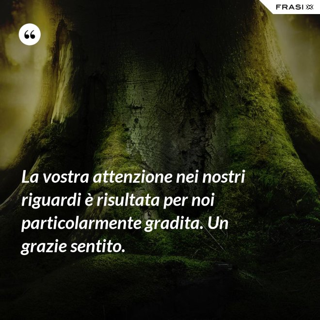 La vostra attenzione nei nostri riguardi è risultata per noi particolarmente gradita. Un grazie sentito. - Anonimo