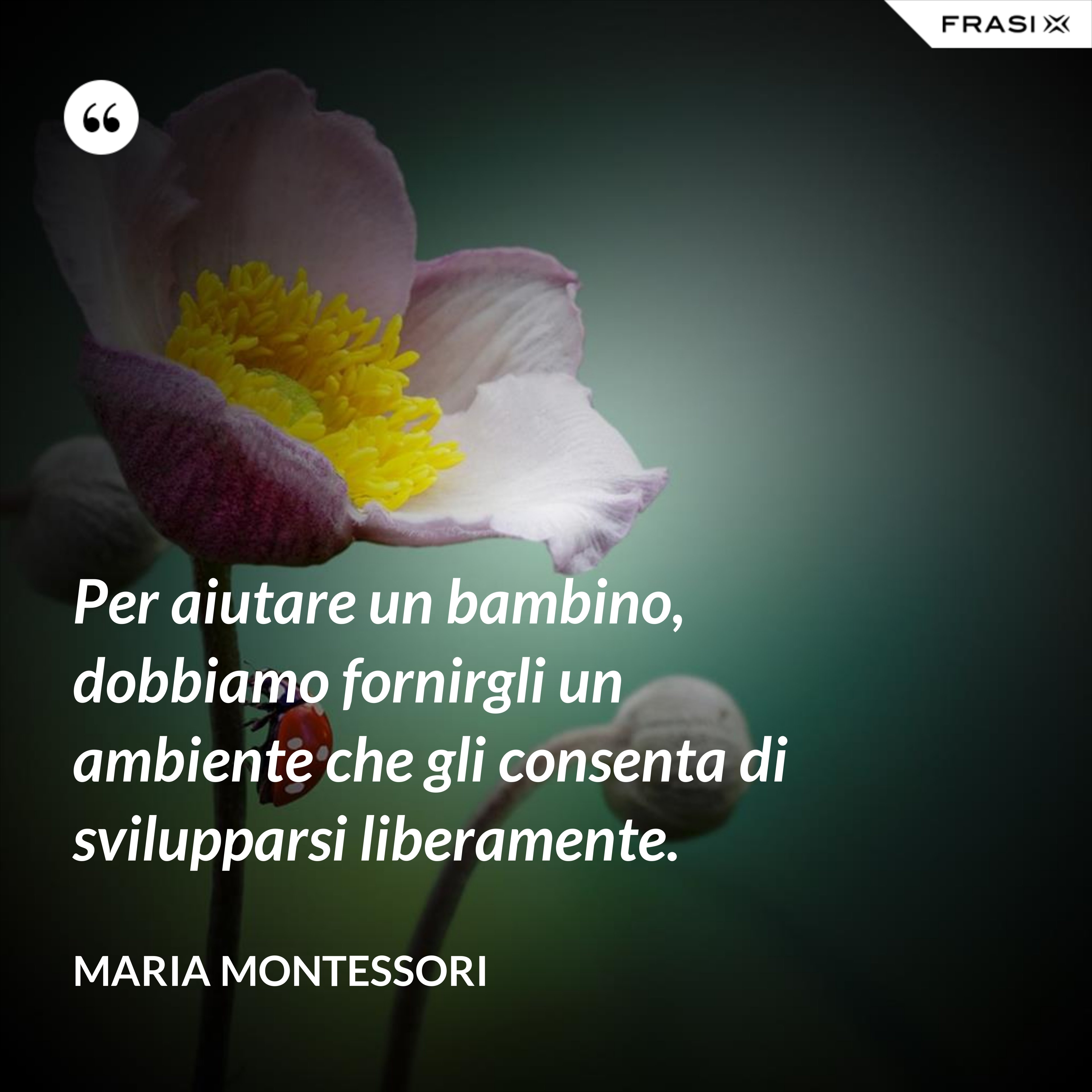 Per aiutare un bambino, dobbiamo fornirgli un ambiente che gli consenta di svilupparsi liberamente. - Maria Montessori