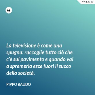 La televisione è come una spugna: raccoglie tutto ciò che c’è sul pavimento e quando vai a spremerla esce fuori il succo della società. - Pippo Baudo