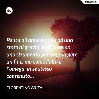 Pensa all'amore come ad uno stato di grazia, non come ad uno strumento per raggiungere un fine, ma come l'alfa e l'omega, in se stesso contenuto… - Florentino Ariza