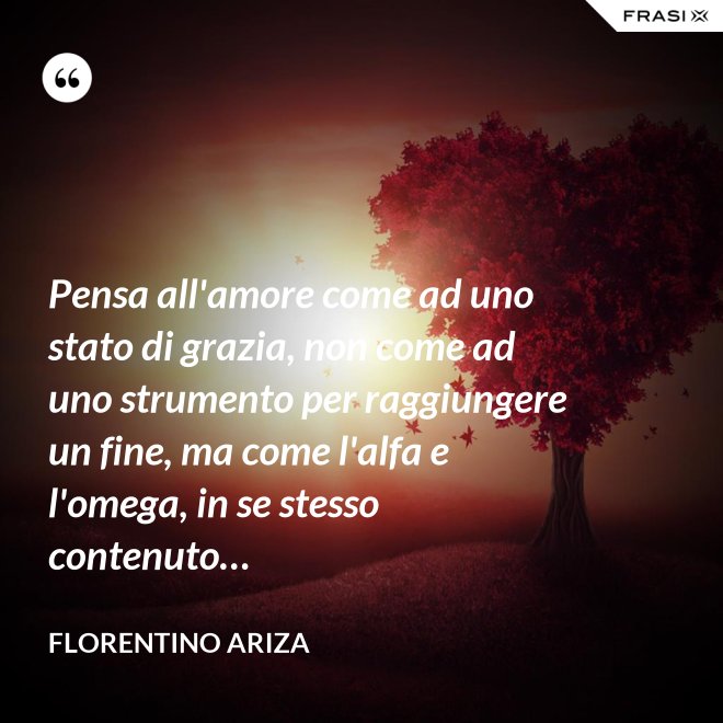 Pensa all'amore come ad uno stato di grazia, non come ad uno strumento per raggiungere un fine, ma come l'alfa e l'omega, in se stesso contenuto… - Florentino Ariza
