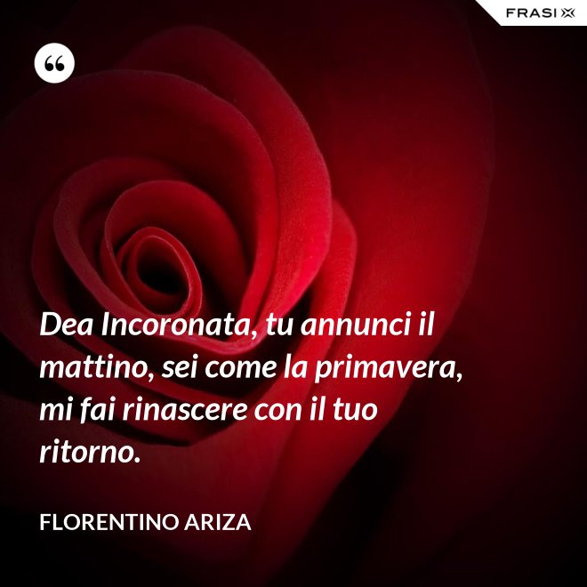 Dea Incoronata, tu annunci il mattino, sei come la primavera, mi fai rinascere con il tuo ritorno. - Florentino Ariza