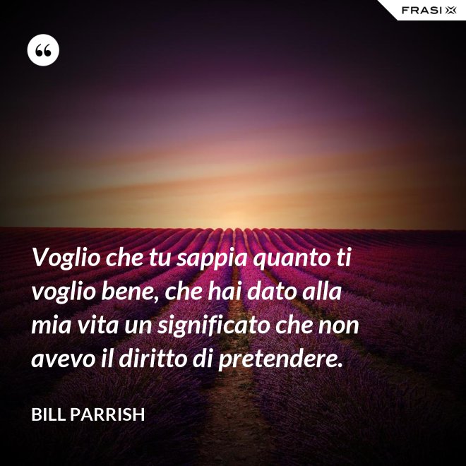 Voglio che tu sappia quanto ti voglio bene, che hai dato alla mia vita un significato che non avevo il diritto di pretendere. - Bill Parrish