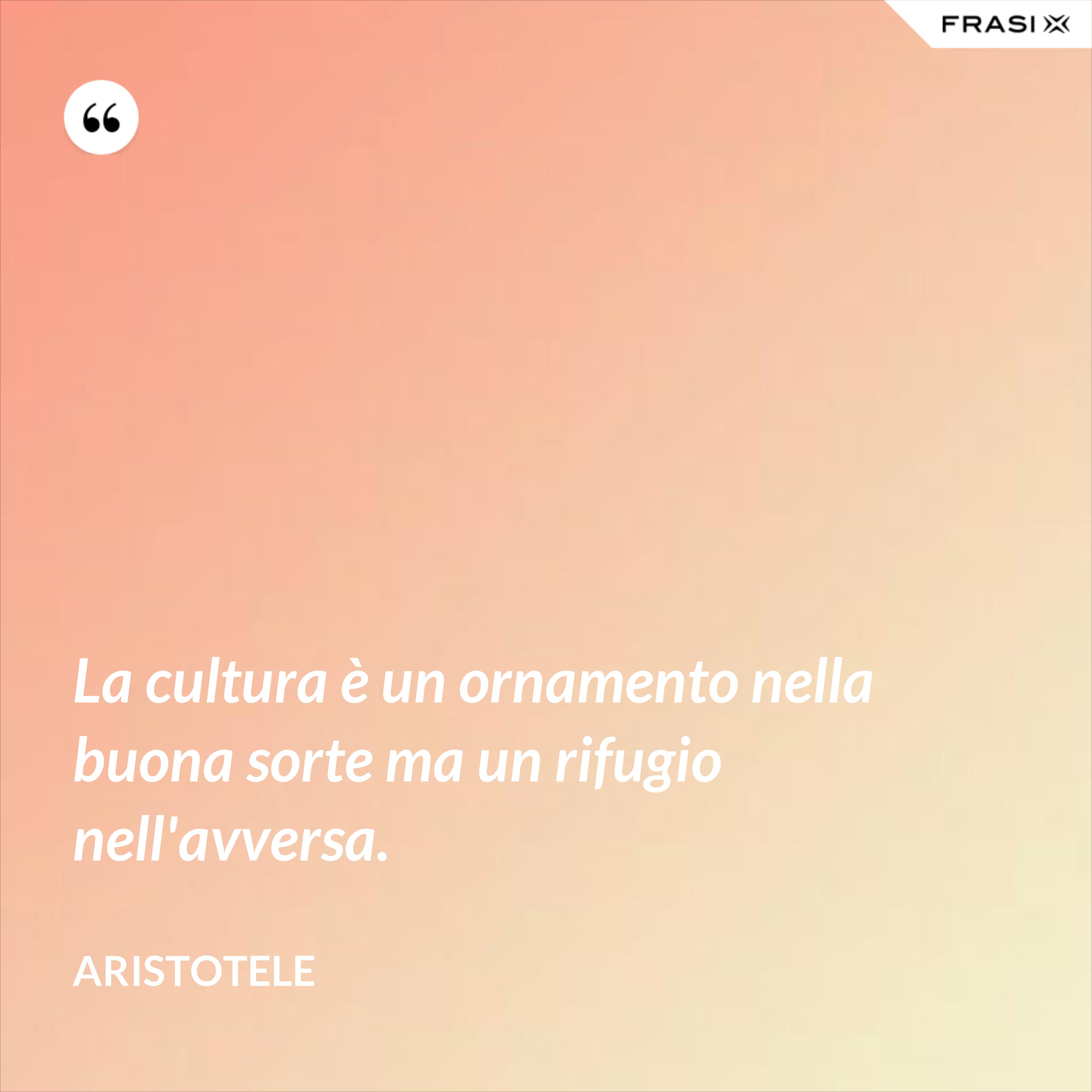 La cultura è un ornamento nella buona sorte ma un rifugio nell'avversa. - Aristotele