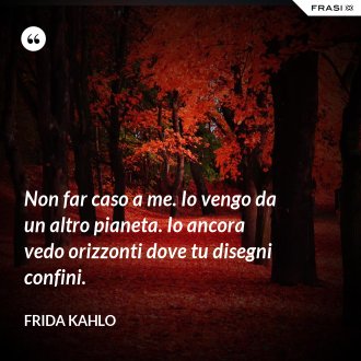 Non far caso a me. Io vengo da un altro pianeta. Io ancora vedo orizzonti dove tu disegni confini. - Frida Kahlo