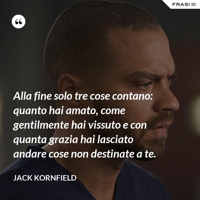 Alla fine solo tre cose contano: quanto hai amato, come gentilmente hai vissuto e con quanta grazia hai lasciato andare cose non destinate a te. - Jack Kornfield