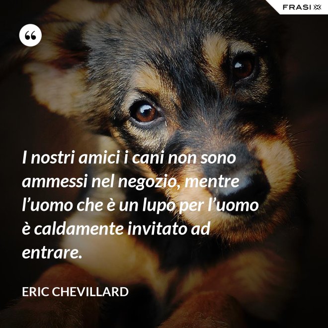 I nostri amici i cani non sono ammessi nel negozio, mentre l’uomo che è un lupo per l’uomo è caldamente invitato ad entrare. - Eric Chevillard