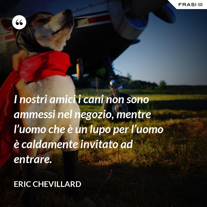 I nostri amici i cani non sono ammessi nel negozio, mentre l’uomo che è un lupo per l’uomo è caldamente invitato ad entrare. - Eric Chevillard