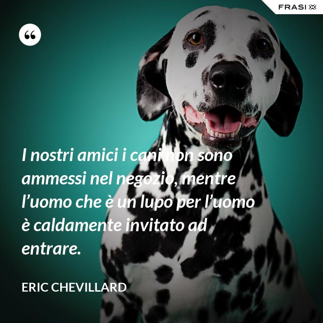 I nostri amici i cani non sono ammessi nel negozio, mentre l’uomo che è un lupo per l’uomo è caldamente invitato ad entrare. - Eric Chevillard