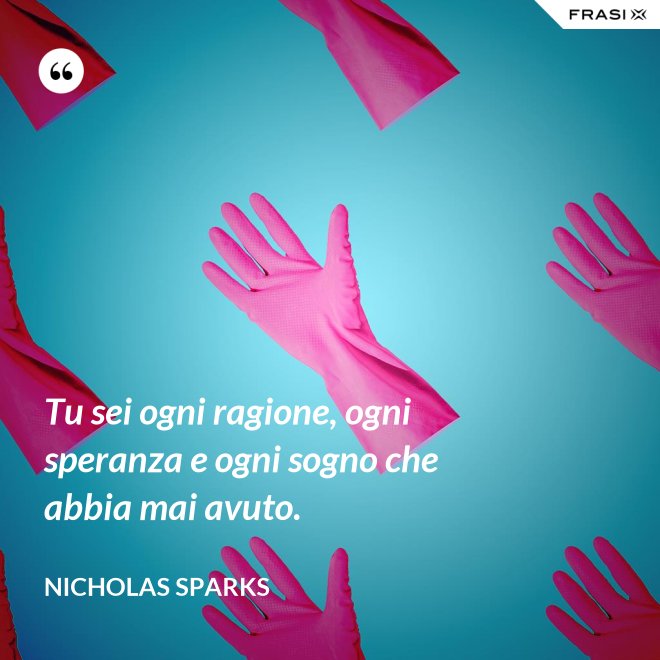 Tu sei ogni ragione, ogni speranza e ogni sogno che abbia mai avuto. - Nicholas Sparks