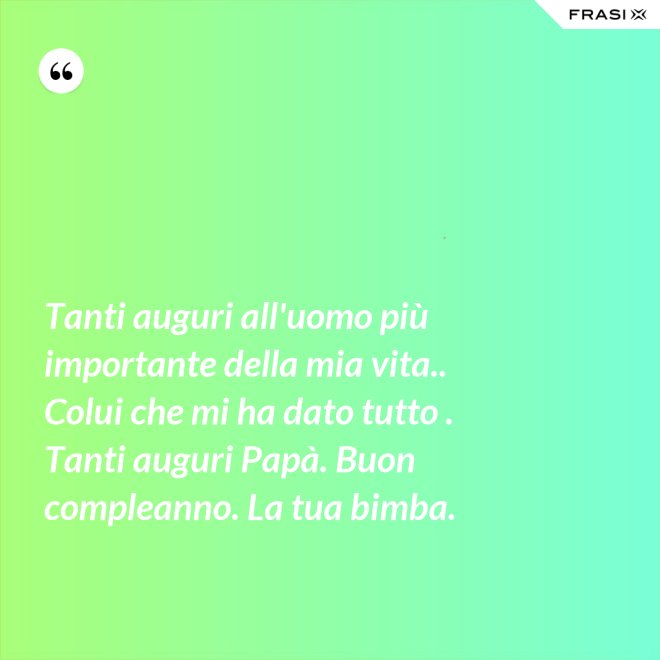 Tanti auguri all'uomo più importante della mia vita.. Colui che mi ha dato tutto . Tanti auguri Papà. Buon compleanno. La tua bimba. - Anonimo