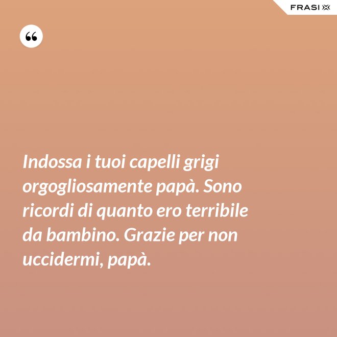 Indossa i tuoi capelli grigi orgogliosamente papà. Sono ricordi di quanto ero terribile da bambino. Grazie per non uccidermi, papà. - Anonimo
