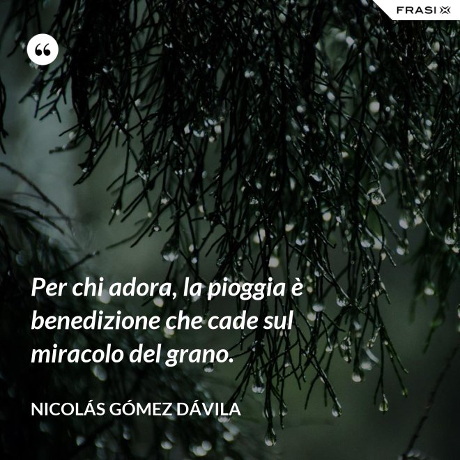 Per chi adora, la pioggia è benedizione che cade sul miracolo del grano. - Nicolás Gómez Dávila