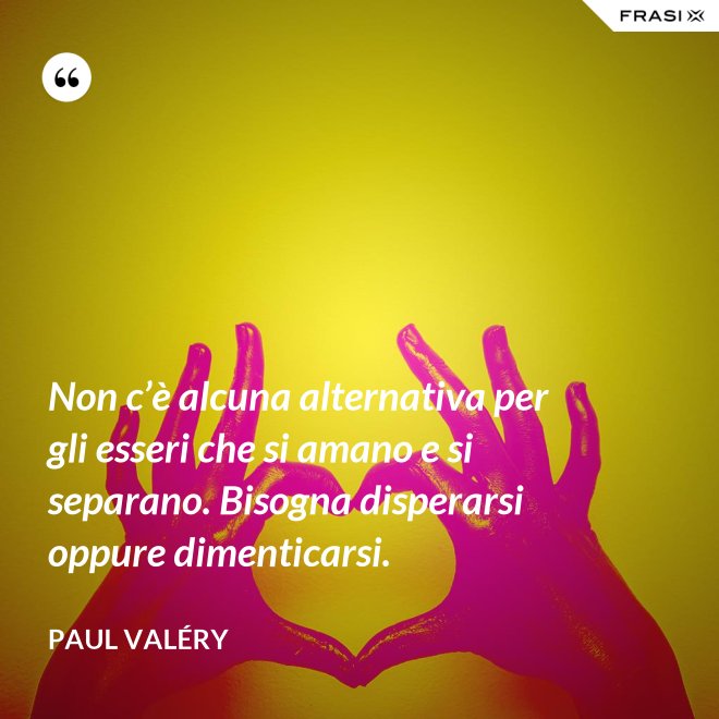 Non c’è alcuna alternativa per gli esseri che si amano e si separano. Bisogna disperarsi oppure dimenticarsi. - Paul Valéry