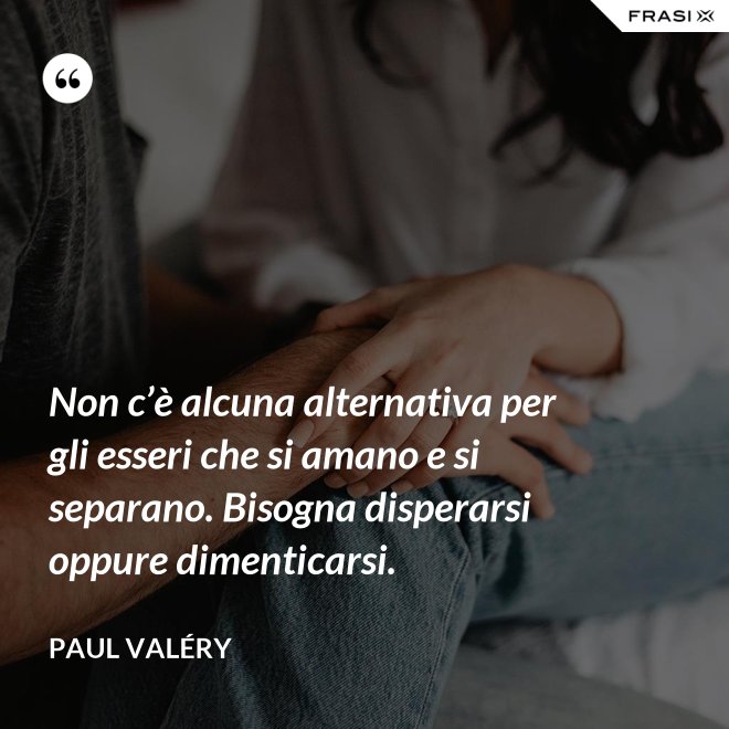 Non c’è alcuna alternativa per gli esseri che si amano e si separano. Bisogna disperarsi oppure dimenticarsi. - Paul Valéry