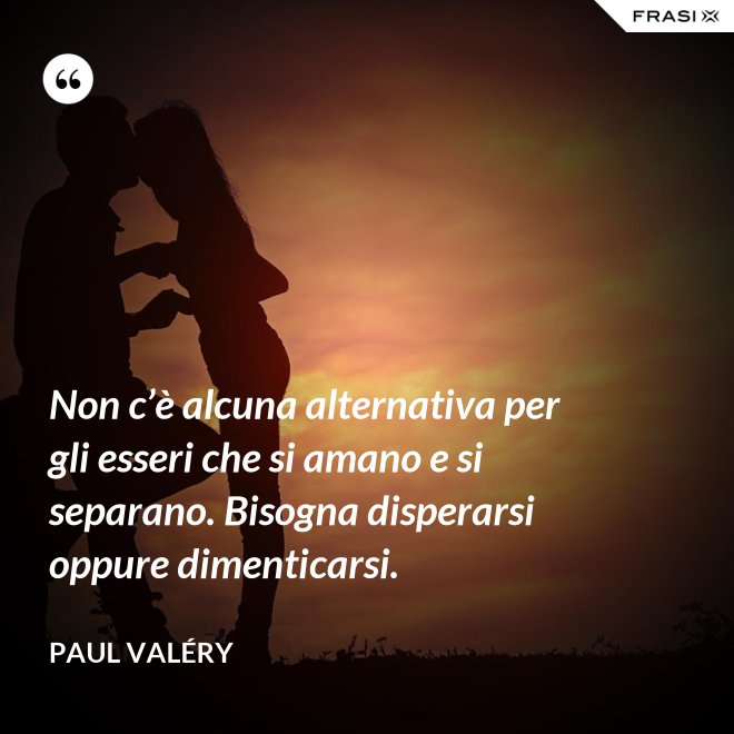 Non c’è alcuna alternativa per gli esseri che si amano e si separano. Bisogna disperarsi oppure dimenticarsi. - Paul Valéry