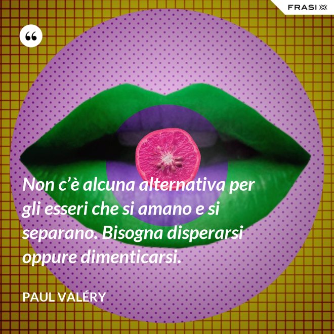 Non c’è alcuna alternativa per gli esseri che si amano e si separano. Bisogna disperarsi oppure dimenticarsi. - Paul Valéry