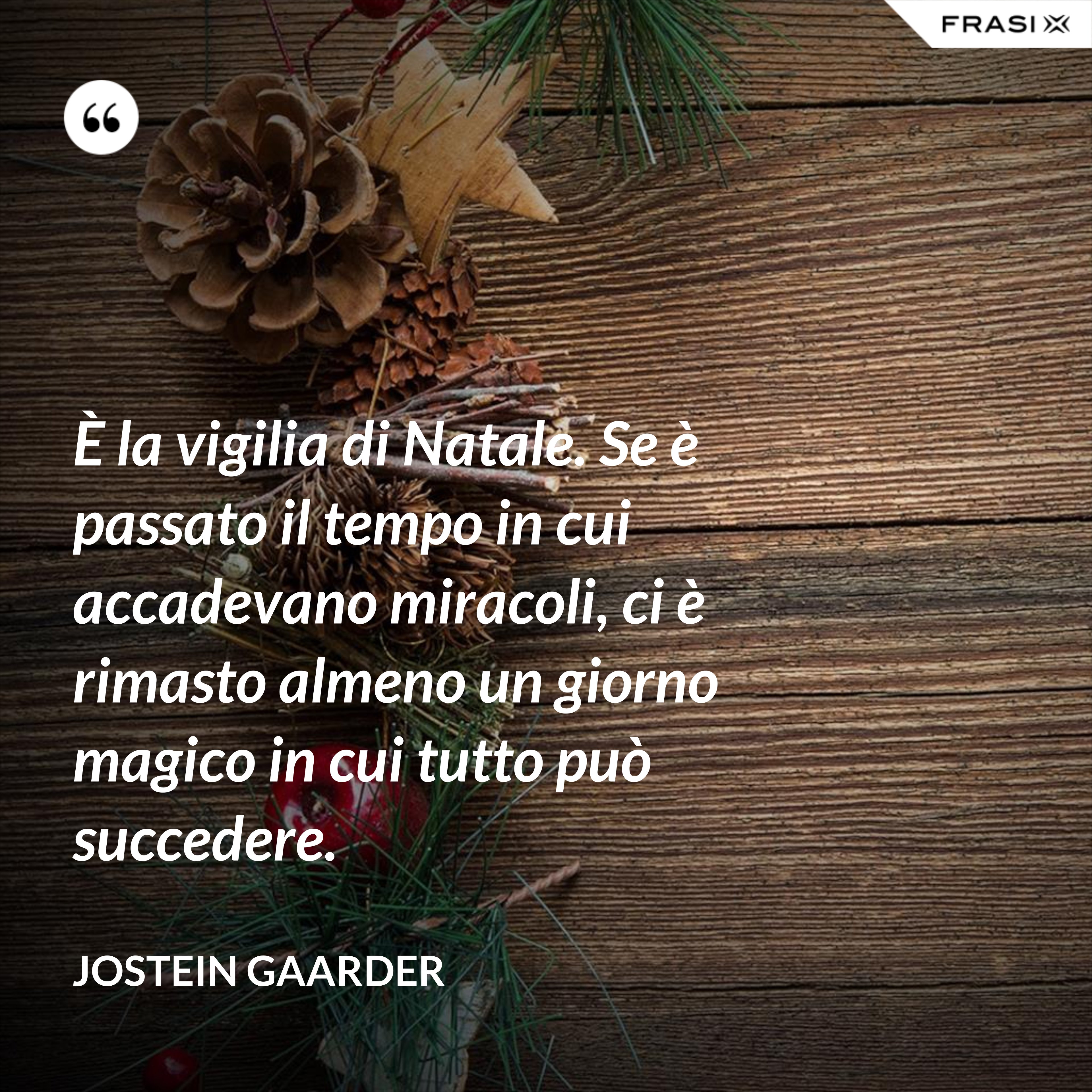È la vigilia di Natale. Se è passato il tempo in cui accadevano miracoli, ci è rimasto almeno un giorno magico in cui tutto può succedere. - Jostein Gaarder