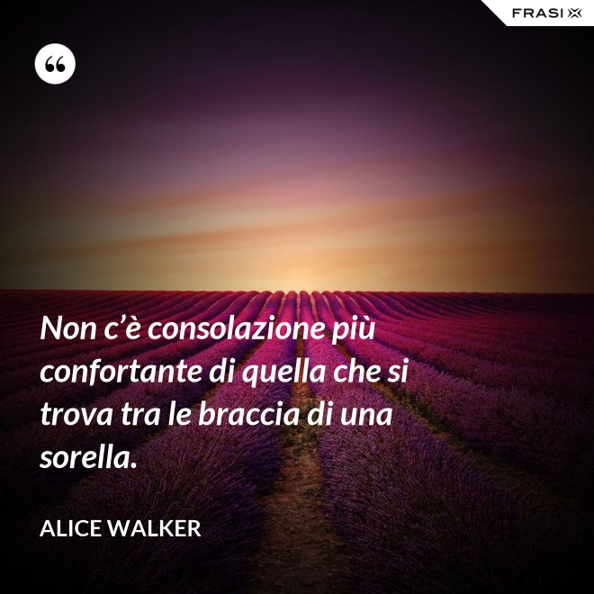 Non c’è consolazione più confortante di quella che si trova tra le braccia di una sorella. - Alice Walker