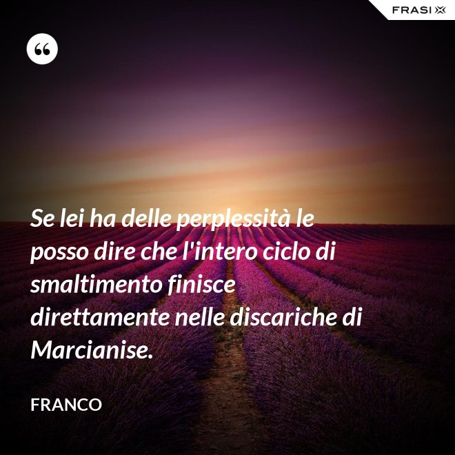 Se lei ha delle perplessità le posso dire che l'intero ciclo di smaltimento finisce direttamente nelle discariche di Marcianise. - Franco