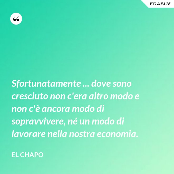 Sfortunatamente ... dove sono cresciuto non c'era altro modo e non c'è ancora modo di sopravvivere, né un modo di lavorare nella nostra economia. - El Chapo