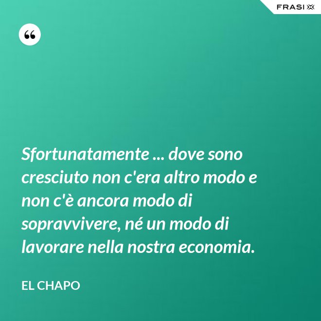 Sfortunatamente ... dove sono cresciuto non c'era altro modo e non c'è ancora modo di sopravvivere, né un modo di lavorare nella nostra economia. - El Chapo