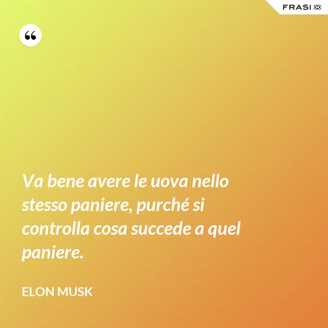 Va bene avere le uova nello stesso paniere, purché si controlla cosa succede a quel paniere. - Elon Musk