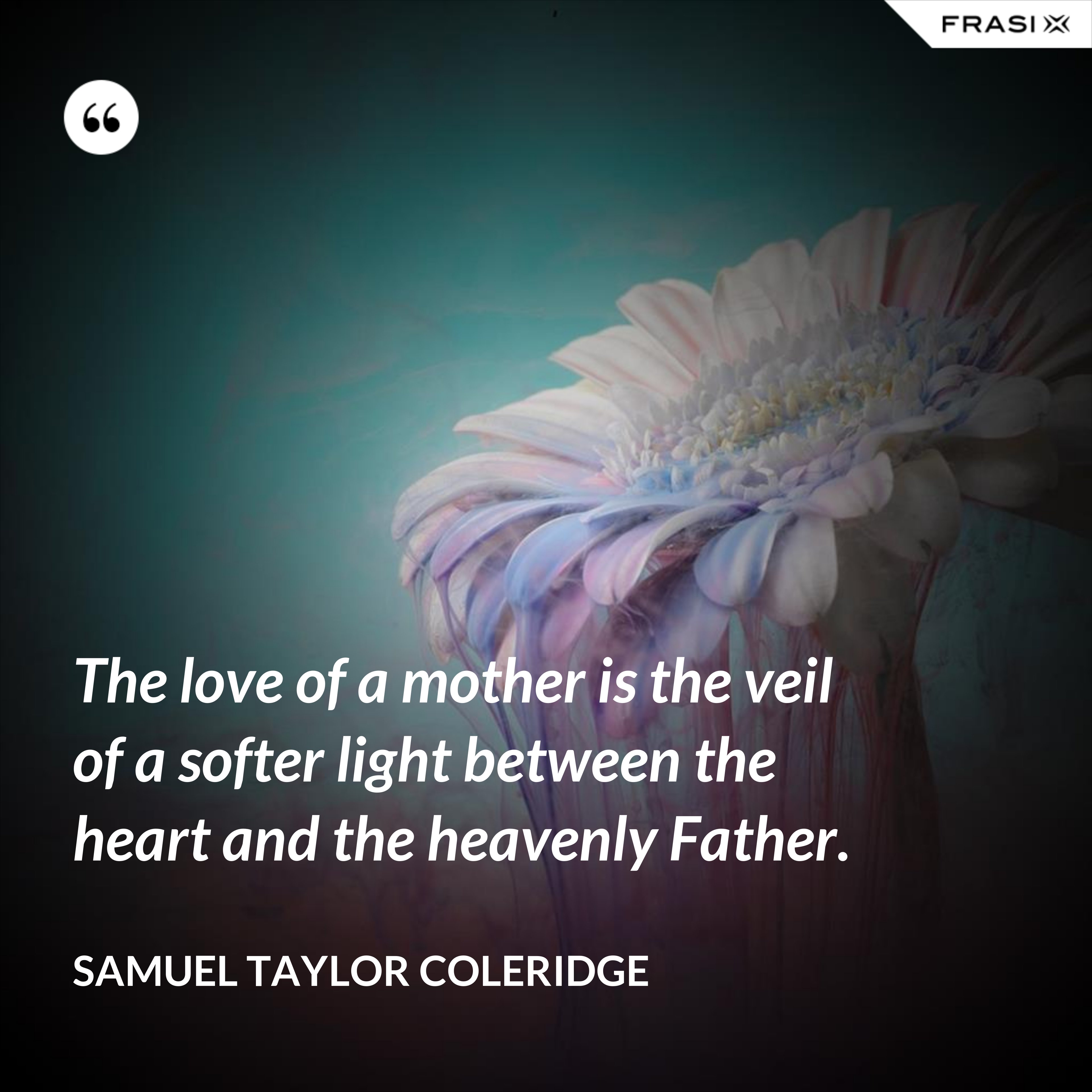 The love of a mother is the veil of a softer light between the heart and the heavenly Father. - Samuel Taylor Coleridge