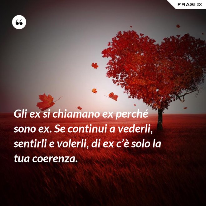Gli ex si chiamano ex perché sono ex. Se continui a vederli, sentirli e volerli, di ex c’è solo la tua coerenza. - Anonimo