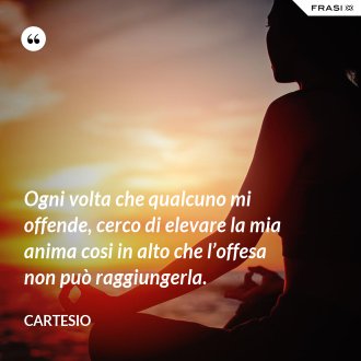 Ogni volta che qualcuno mi offende, cerco di elevare la mia anima cosi in alto che l’offesa non può raggiungerla. - Cartesio
