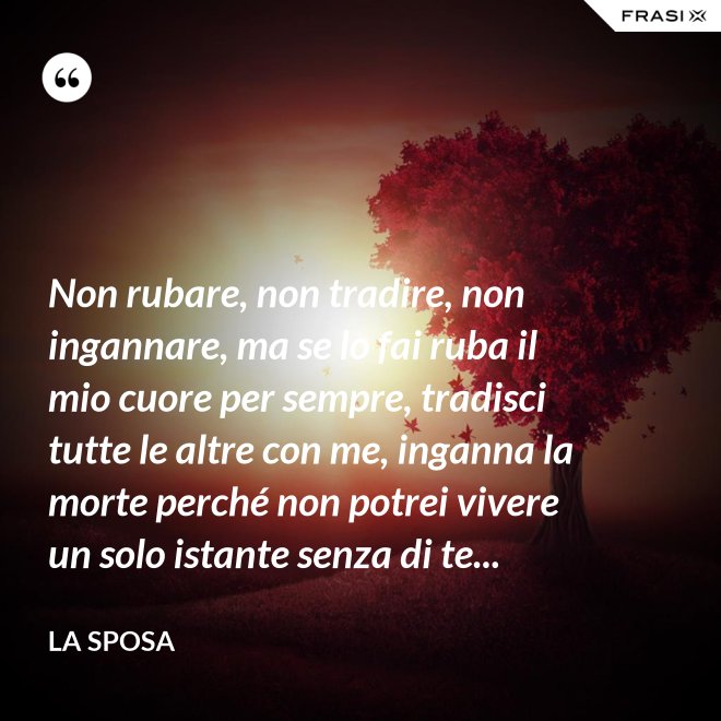 Non rubare, non tradire, non ingannare, ma se lo fai ruba il mio cuore per sempre, tradisci tutte le altre con me, inganna la morte perché non potrei vivere un solo istante senza di te... - La sposa