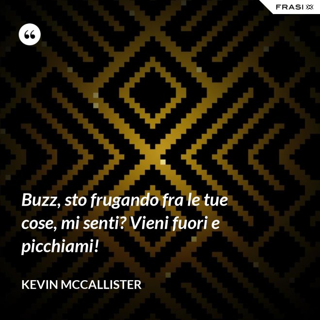 Buzz, sto frugando fra le tue cose, mi senti? Vieni fuori e picchiami! - Kevin McCallister