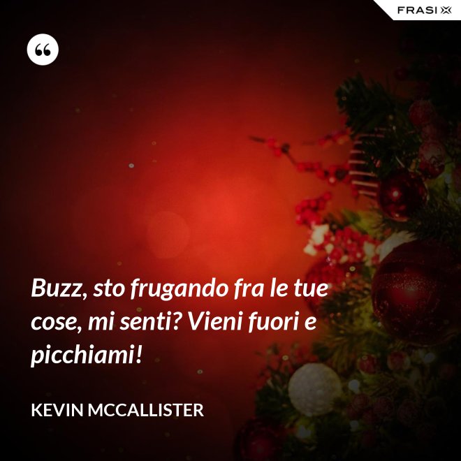 Buzz, sto frugando fra le tue cose, mi senti? Vieni fuori e picchiami! - Kevin McCallister
