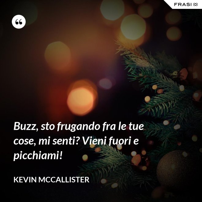 Buzz, sto frugando fra le tue cose, mi senti? Vieni fuori e picchiami! - Kevin McCallister