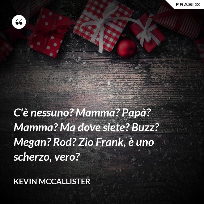 C'è nessuno? Mamma? Papà? Mamma? Ma dove siete? Buzz? Megan? Rod? Zio Frank, è uno scherzo, vero? - Kevin McCallister