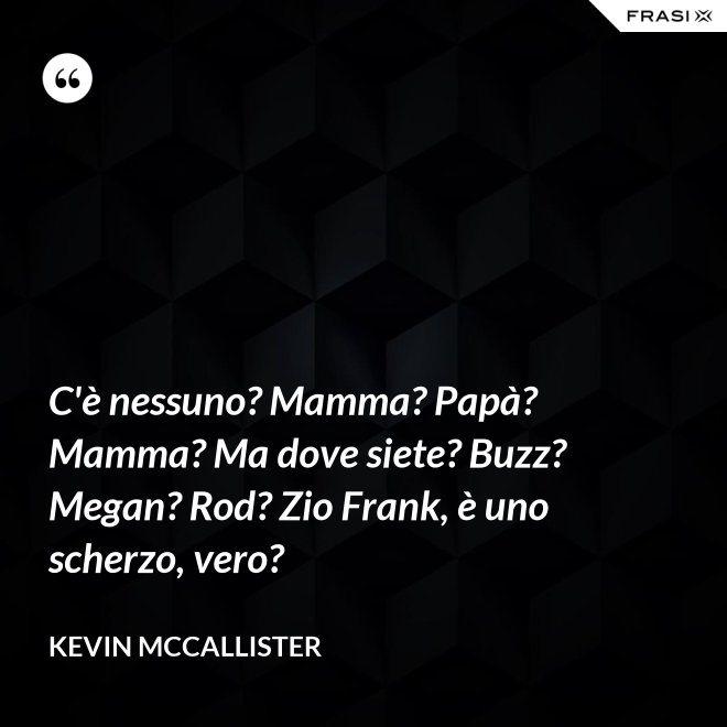 C'è nessuno? Mamma? Papà? Mamma? Ma dove siete? Buzz? Megan? Rod? Zio Frank, è uno scherzo, vero? - Kevin McCallister
