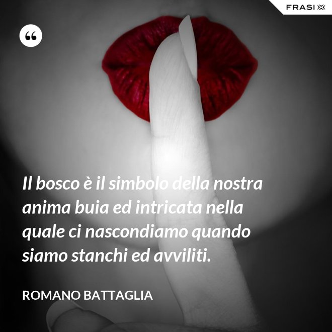 Il bosco è il simbolo della nostra anima buia ed intricata nella quale ci nascondiamo quando siamo stanchi ed avviliti. - Romano Battaglia