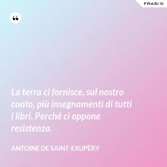 La terra ci fornisce, sul nostro conto, più insegnamenti di tutti i libri. Perché ci oppone resistenza. - Antoine de Saint-Exupèry