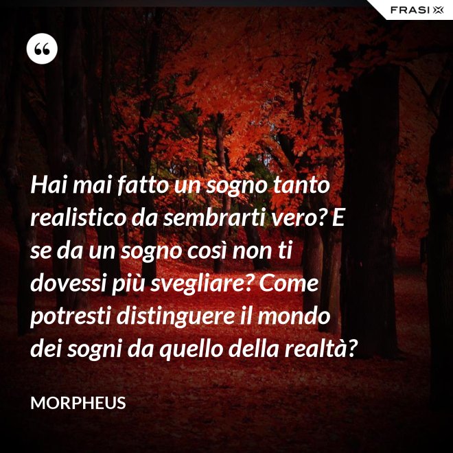 Hai mai fatto un sogno tanto realistico da sembrarti vero? E se da un sogno così non ti dovessi più svegliare? Come potresti distinguere il mondo dei sogni da quello della realtà? - Morpheus